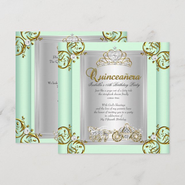 Fairytale Quinceanera 15th Birthday Mint Green Invitation (Front/Back)