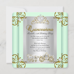 Fairytale Quinceanera 15th Birthday Mint Green Invitation