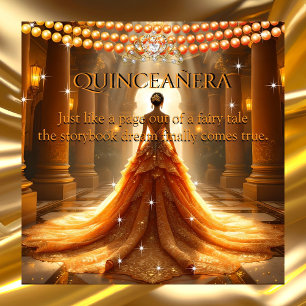 Fairytale Quinceanera 15th Birthday Orange Gold Invitation