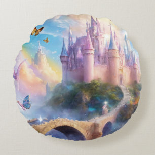 Fairytale Rainbow Castle Round Cushion