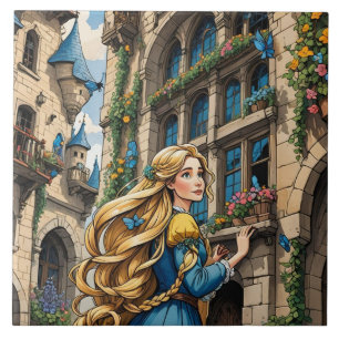 Fairytale - Rapunzel. Beautiful golden hair Ceramic Tile