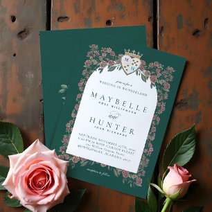 Fairytale Rose Garden Royal Crown Monogram Heart Invitation