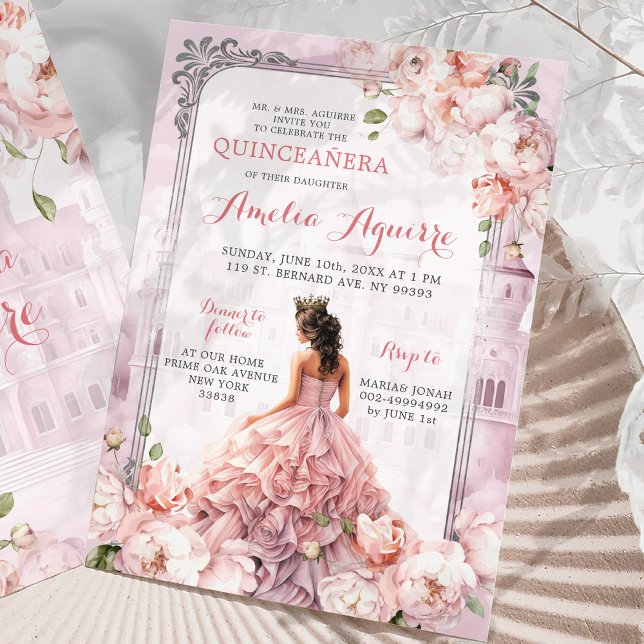 Fairytale Royal Castle Blush Pink Quinceañera Invitation (Creator Uploaded)