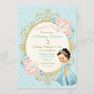 Fairytale Royal Princess Blush Gold Aqua Girl Invitation