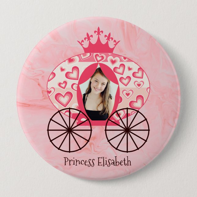 Fairytale Royal Princess Carriage Girl Birthday 10 Cm Round Badge (Front)