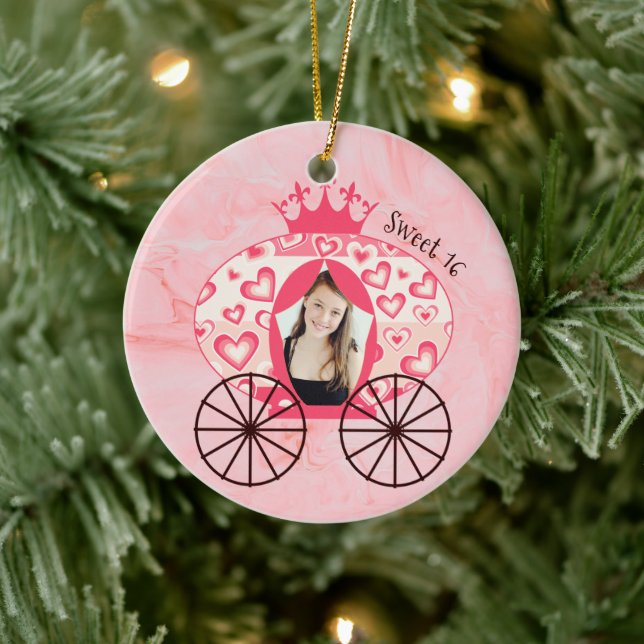 Fairytale Royal Princess Carriage Girl Birthday Ceramic Ornament (Tree)