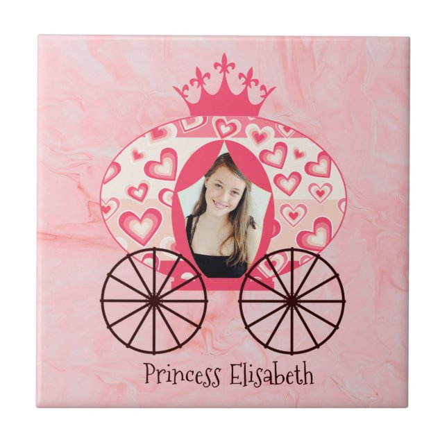 Fairytale Royal Princess Carriage Girl Birthday Ceramic Tile (Front)