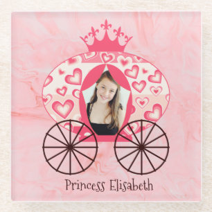 Fairytale Royal Princess Carriage Girl Birthday Glass Coaster