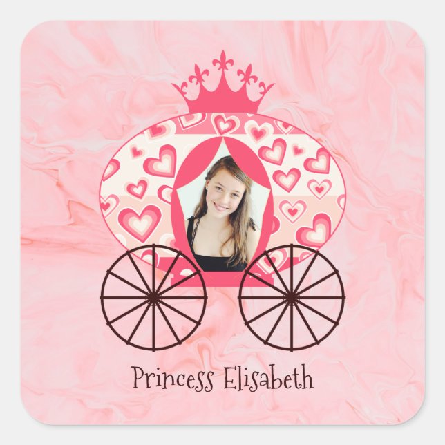 Fairytale Royal Princess Carriage Girl Birthday Square Sticker (Front)
