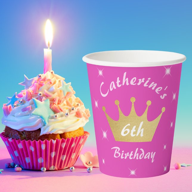 Fairytale Royal Princess Tiara Girl Birthday Pink Paper Cups (Creator Uploaded)