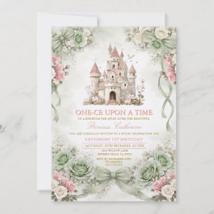 Fairytale Sage Green Princess Birthday Invitation