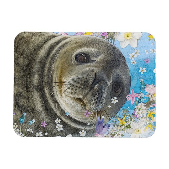 Fairytale Sealion in Ocean of Flowers Magnet (Horizontal)