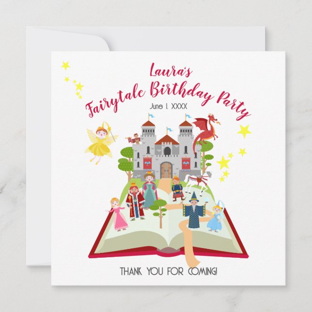 Fairytale Stories Girl Birthday Party Thank You Card (Front)