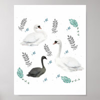 Fairytale Swan Illustration Folk Botanical Nursery