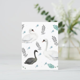 Fairytale Swan Illustration Folk Botanical Postcard