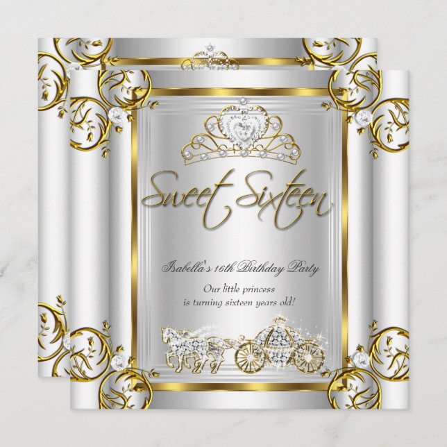 Fairytale Sweet 16 16th Birthday Gold Silver Invitation (Front/Back)
