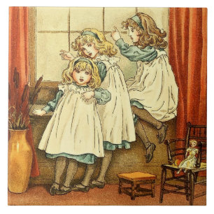 Fairytale Three Girls Window Kate Greenaway   Ceramic Tile