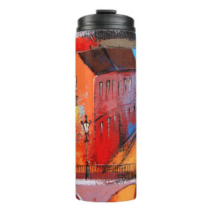 Fairytale town in orange colour. Photo of acrylic Thermal Tumbler