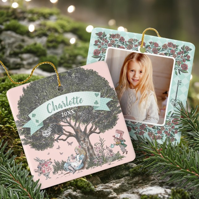 Fairytale Tree Alice in Wonderland Name & Photo Ceramic Ornament (Fairytale Tree Alice in Wonderland Name & Photo Ceramic Ornament)