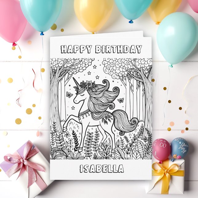 Fairytale Unicorn Colouring Birthday Card (Creator Uploaded)