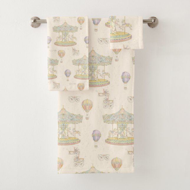 "Fairytale Vintage Amusement Park"  Bath Towel Set (Insitu)