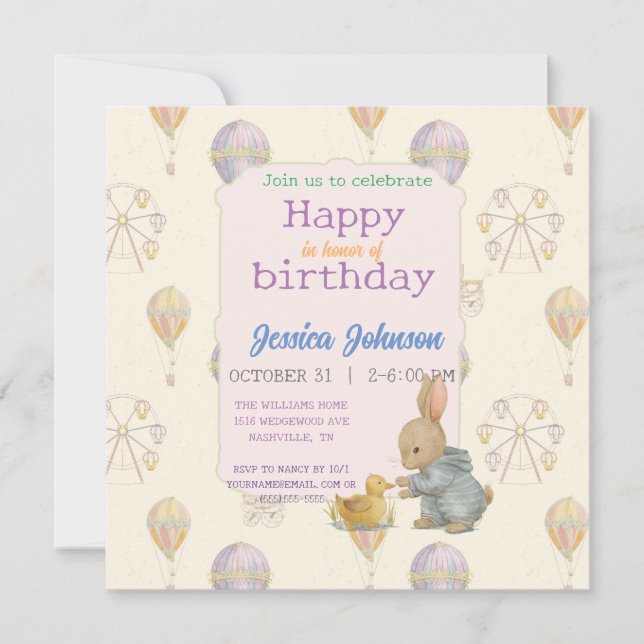 "Fairytale Vintage Amusement Park" Invitation (Front)