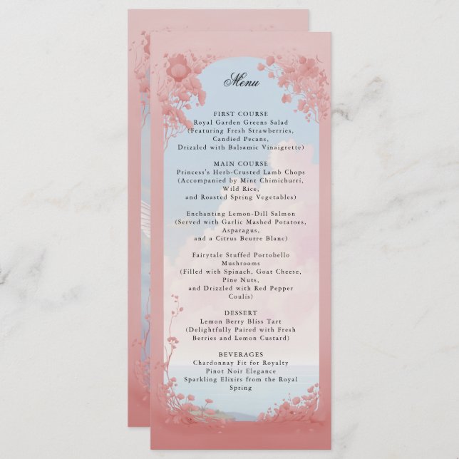 Fairytale wedding menu invitation (Front/Back)
