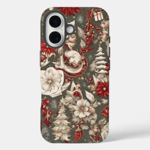 fairytale whimsical Christmas decorations, flowers iPhone 16 Case