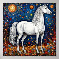 🌙 Fairytale White Horse Under Starry Sky Dream