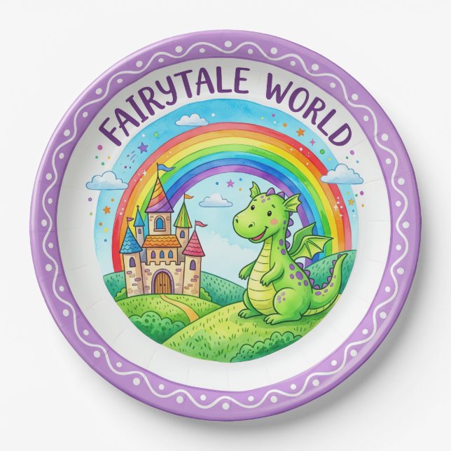 "Fairytale World" Magical Dragon CastlePaper Plate (Front)