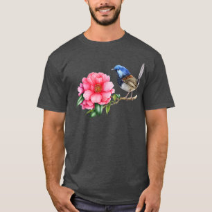 FairyWren Bird Pink Camellia FlowerBirding Bird Wa T-Shirt