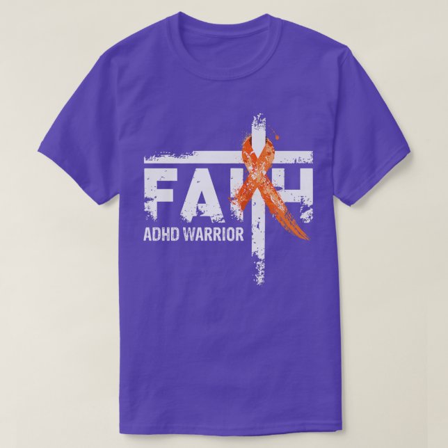 Faith ADHD Awareness Orange Ribbon Christian Cross T-Shirt (Design Front)