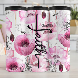 Faith Amidst Pink Poppies Thermal Tumbler