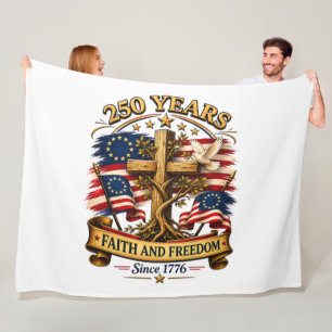 Faith and Freedom 250 Years Patriotic Cross Fleece Blanket