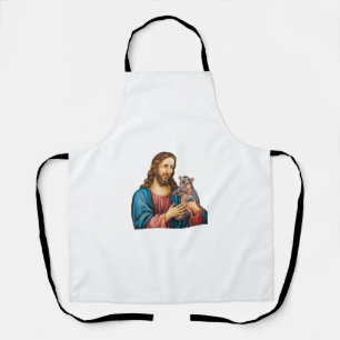 Faith and Fun Moo Deng the Hippo Held by Jesus Tan Apron