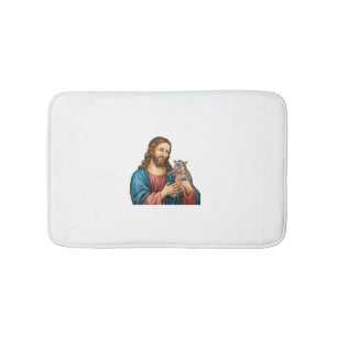 Faith and Fun Moo Deng the Hippo Held by Jesus Tan Bath Mat