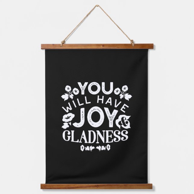 Faith and Happiness – Joy and Gladness Quotes Hanging Tapestry (Front)