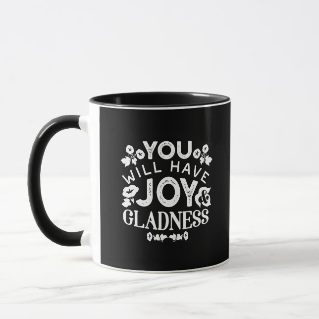 Faith and Happiness – Joy and Gladness Quotes Mug (Left)