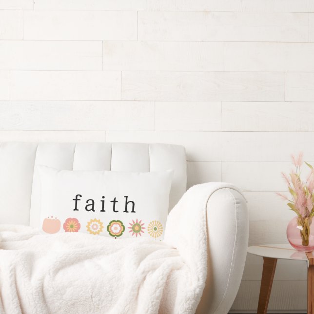 Faith and Hope Pink Flowers Modern Inspirational Lumbar Cushion (Couch)