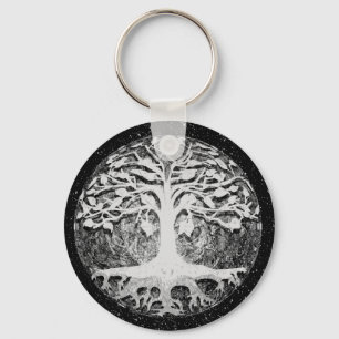 Faith and Hope Tree of Life Black and White Key Ring