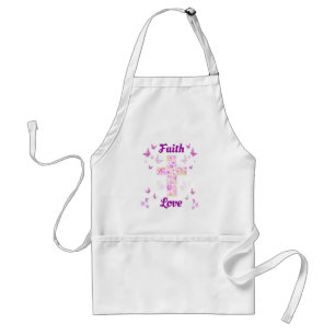 Faith and Love Cross of Roses with Pink Butterflie Standard Apron