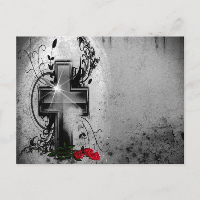 Faith and Roses Gothic Wedding Announcement (Front)