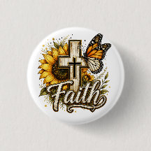 Faith and Sunflowers Button