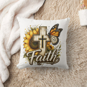Faith and Sunflowers Throw Pillow