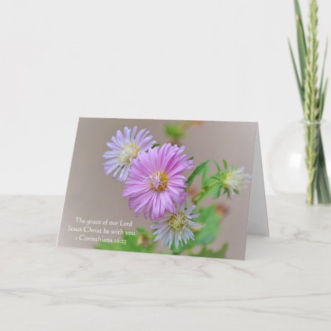 Faith Aster Pink Flower Encourage and Care Card (Front)
