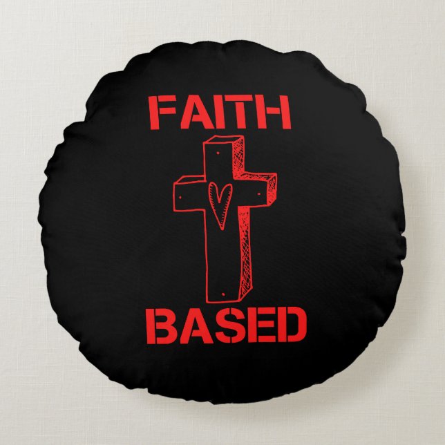 Faith Based Cross And Heart Round Cushion (Front)