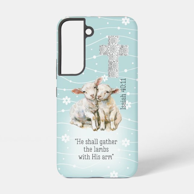 Faith Based Pastel Turquoise Floral Lambs Cross  Samsung Galaxy S22 Case (Back)
