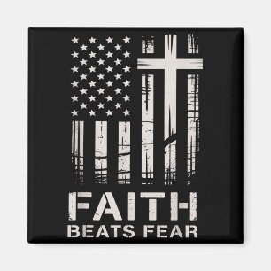 Faith Beats Fear American Flag Christian Cross  Magnet