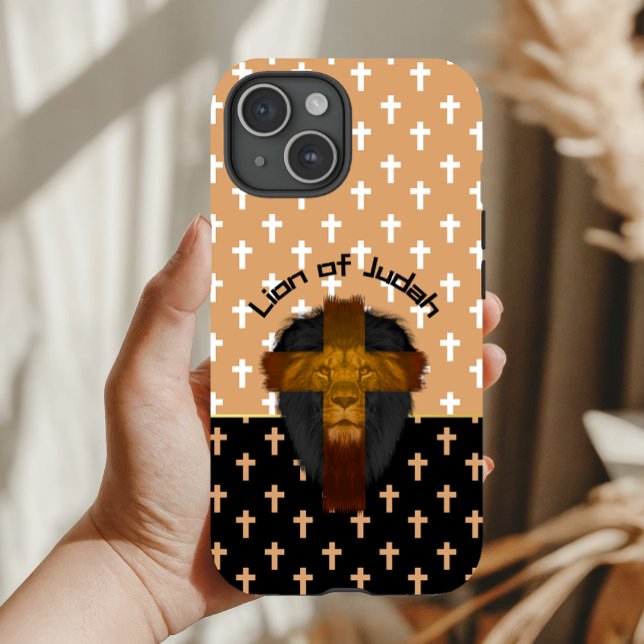 Faith Beige Black White Crosses Lion of Judah Case-Mate iPhone Case (Creator Uploaded)