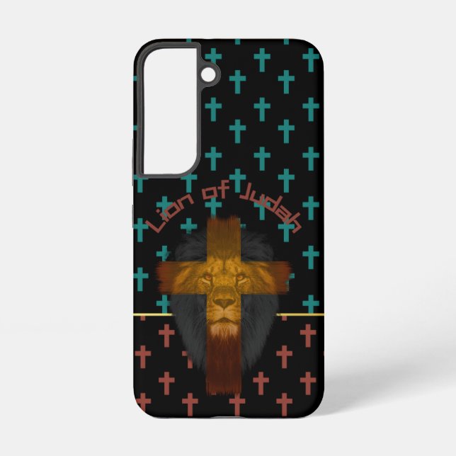 Faith Black Red Turquoise Crosses Lion of Judah Samsung Galaxy S22 Case (Back)